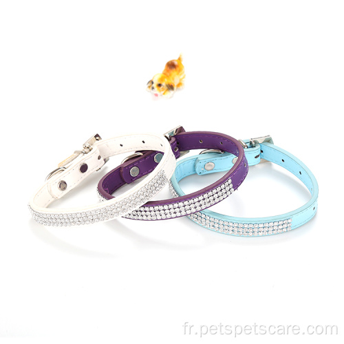 Pu Pu Leather brillant des colliers en strass pour chiens